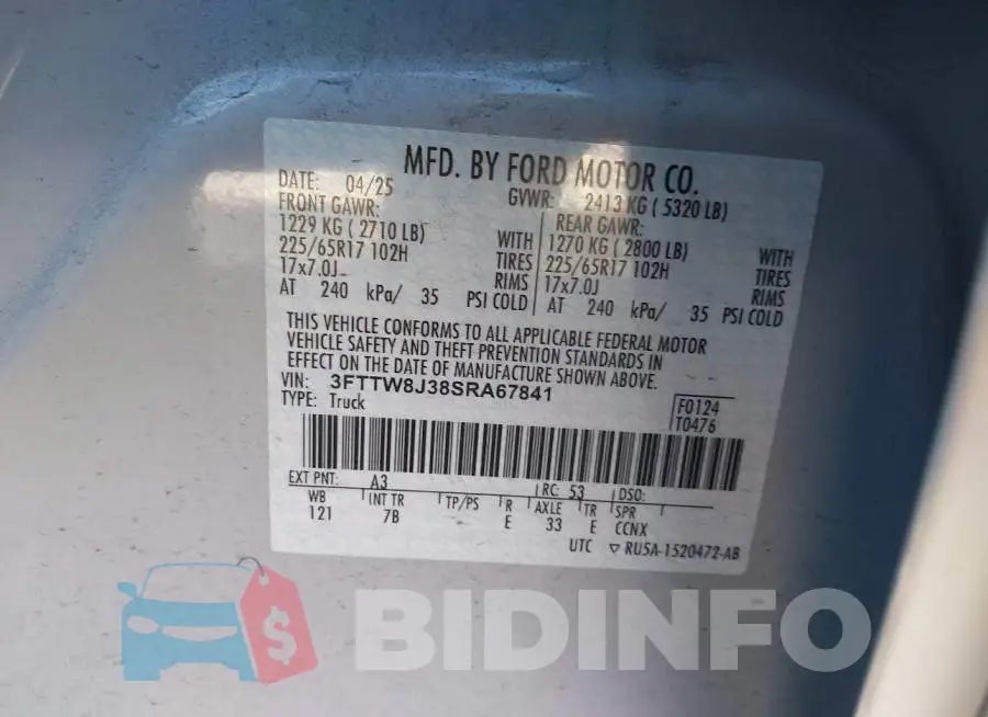3FTTW8J38SRA67841 Photo# 9