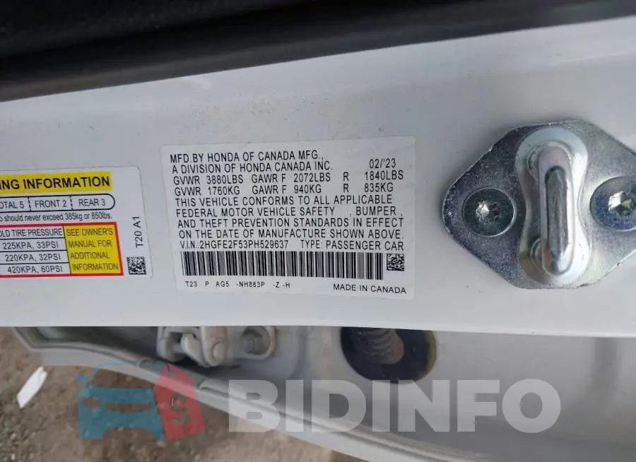 2HGFE2F53PH529637 Photo# 9