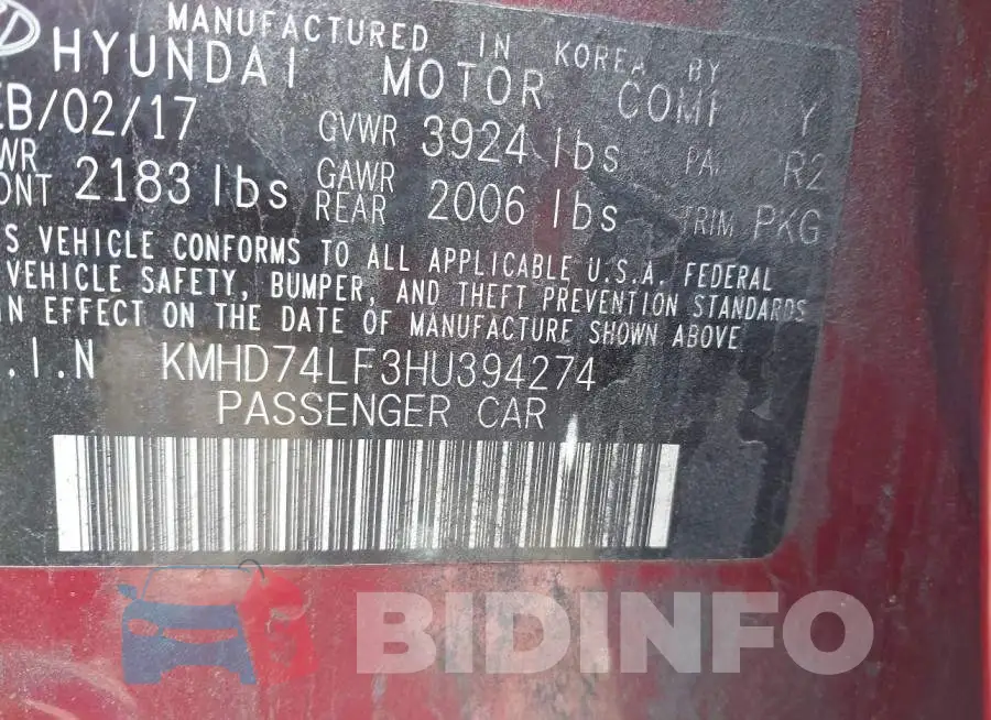 KMHD74LF3HU394274 Photo# 9