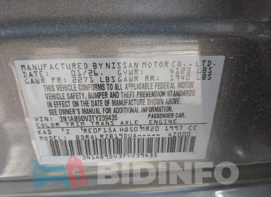 3N1AB9DV3TY239435 Photo# 9