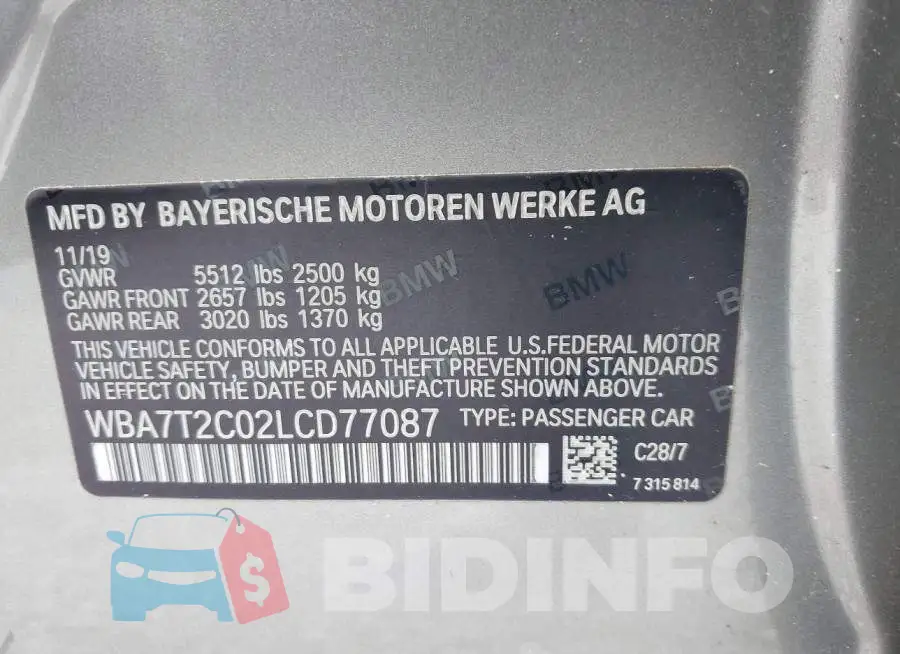 WBA7T2C02LCD77087 Photo# 9