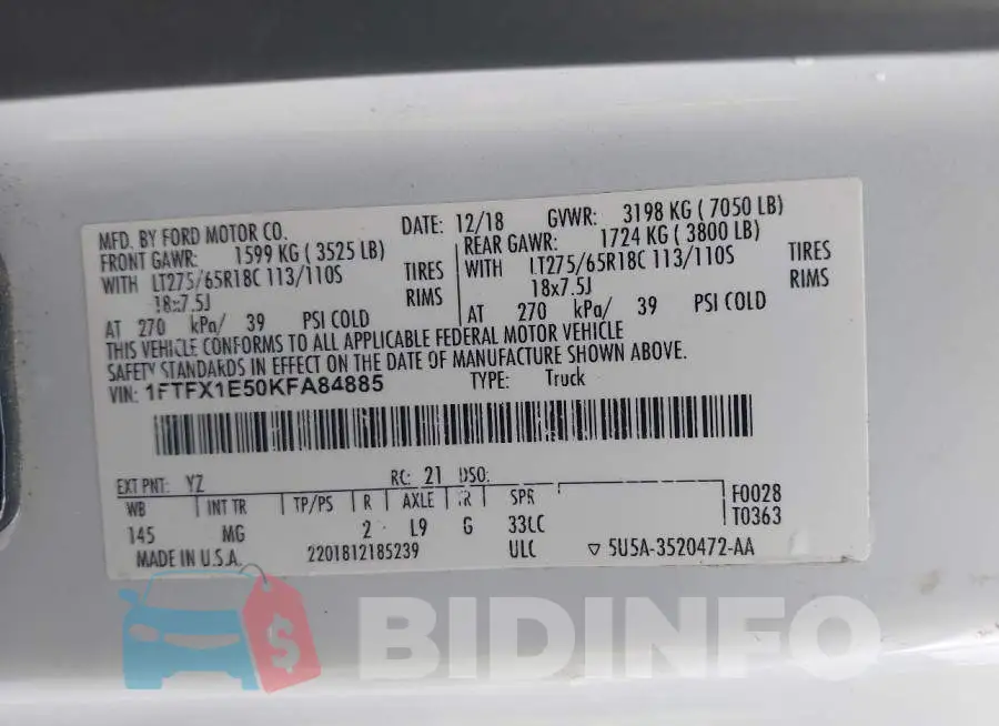 1FTFX1E50KFA84885 Photo# 9