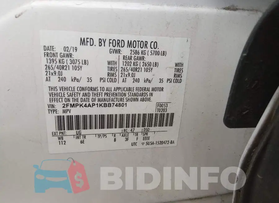 2FMPK4AP1KBB74801 Photo# 9