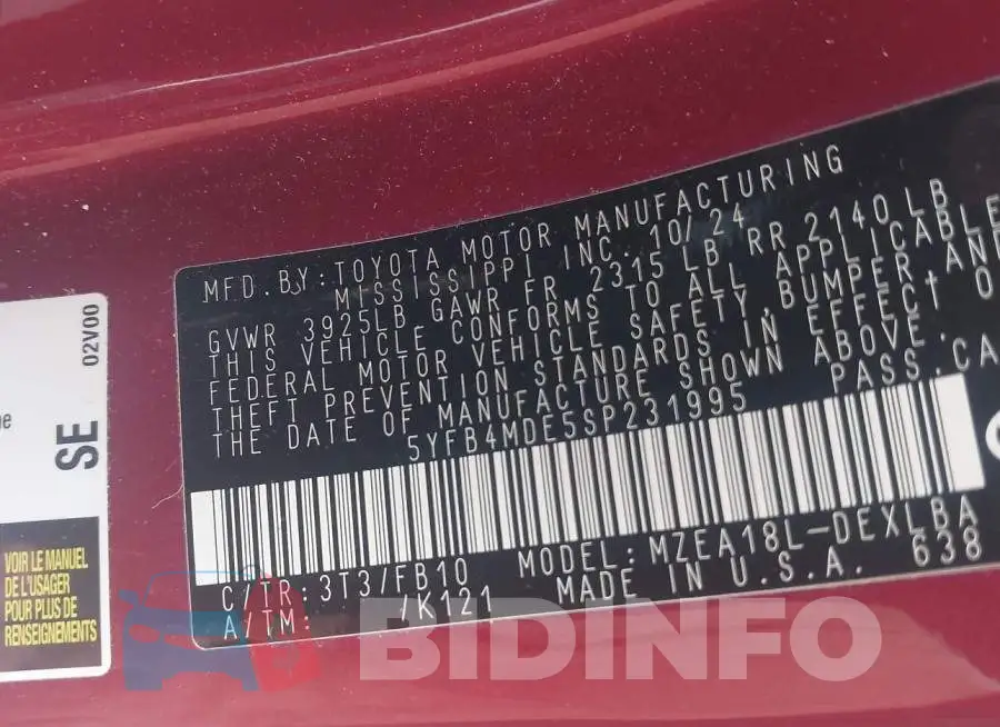5YFB4MDE5SP231995 Photo# 9