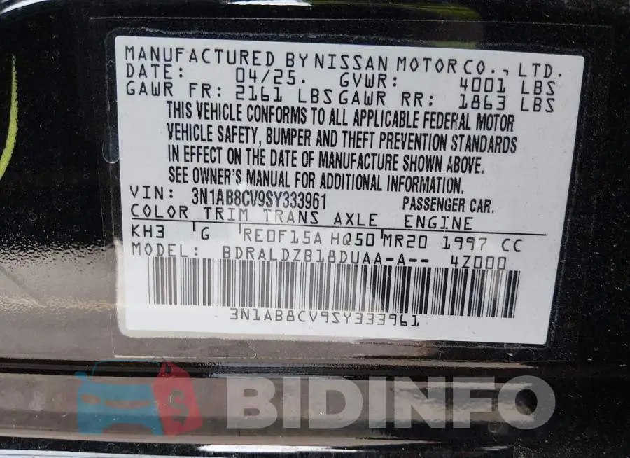 3N1AB8CV9SY333961 Photo# 9