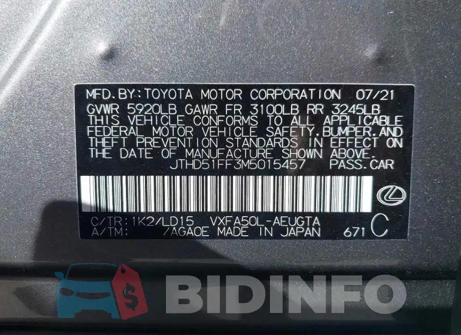 JTHD51FF3M5015457 Photo# 9