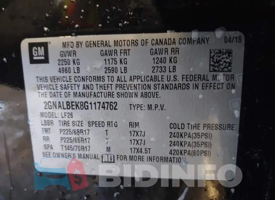 2GNALBEK8G1174762 Photo# 9