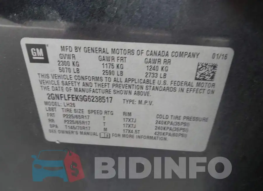 2GNFLFEK9G6238517 Photo# 9