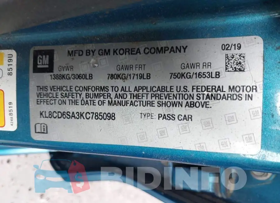 KL8CD6SA3KC785098 Photo# 9