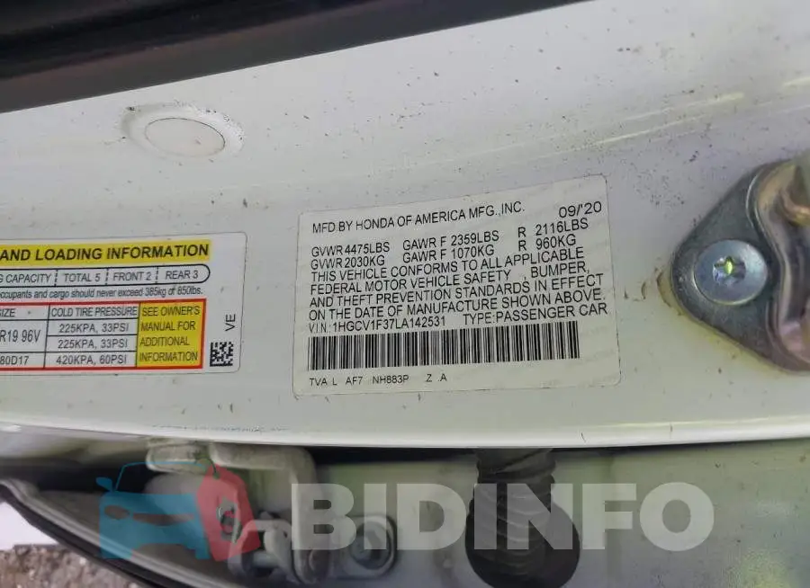 1HGCV1F37LA142531 Photo# 9