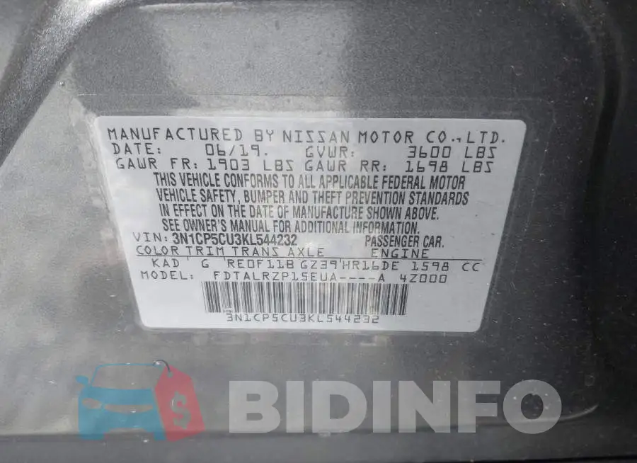 3N1CP5CU3KL544232 Photo# 9