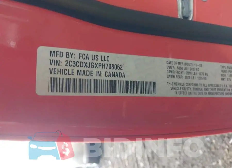 2C3CDXJGXPH708062 Photo# 9