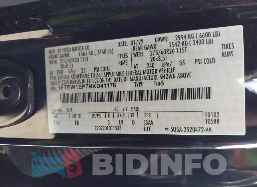 1FTEW1EP7NKD41178 Photo# 9