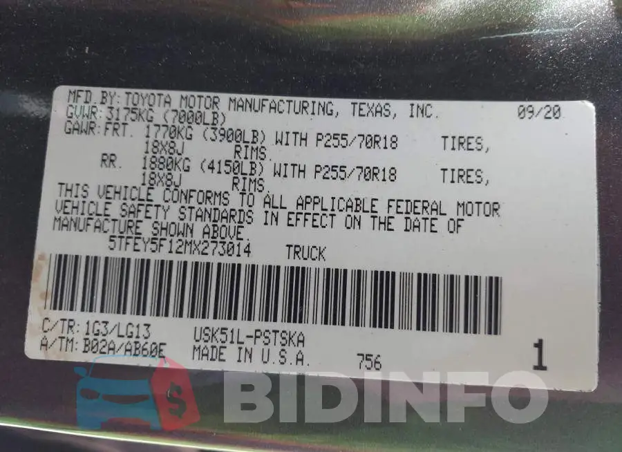 5TFEY5F12MX273014 Photo# 9