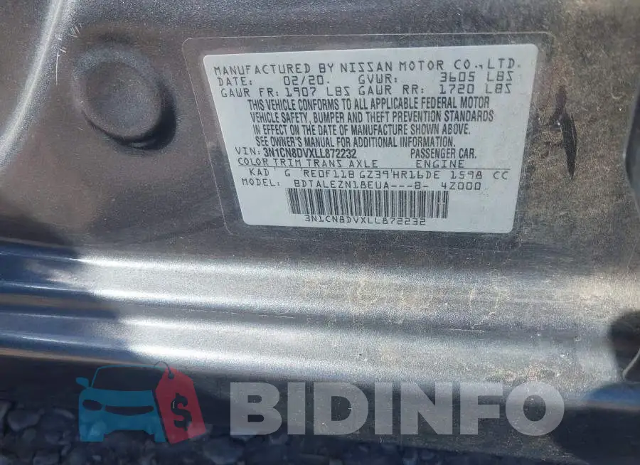 3N1CN8DVXLL872232 Photo# 9
