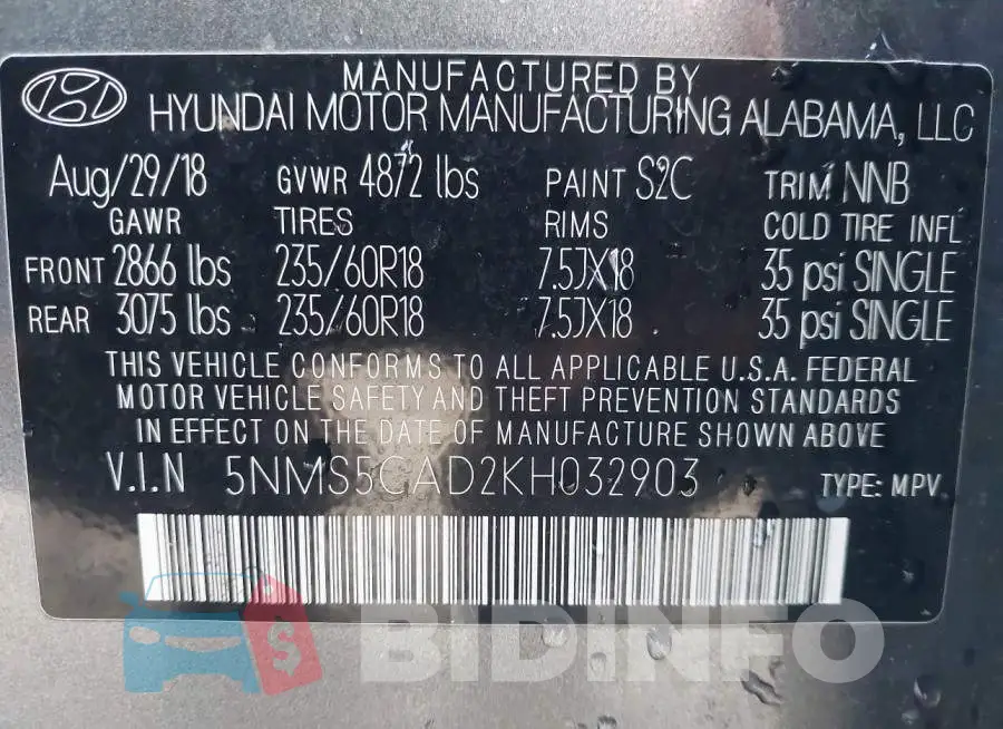 5NMS5CAD2KH032903 Photo# 9