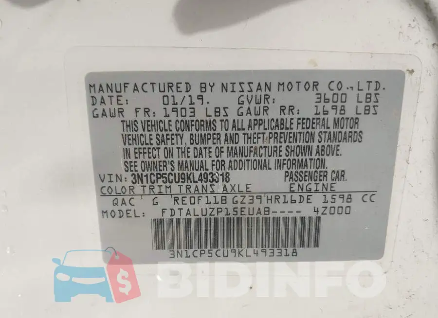 3N1CP5CU9KL493318 Photo# 9
