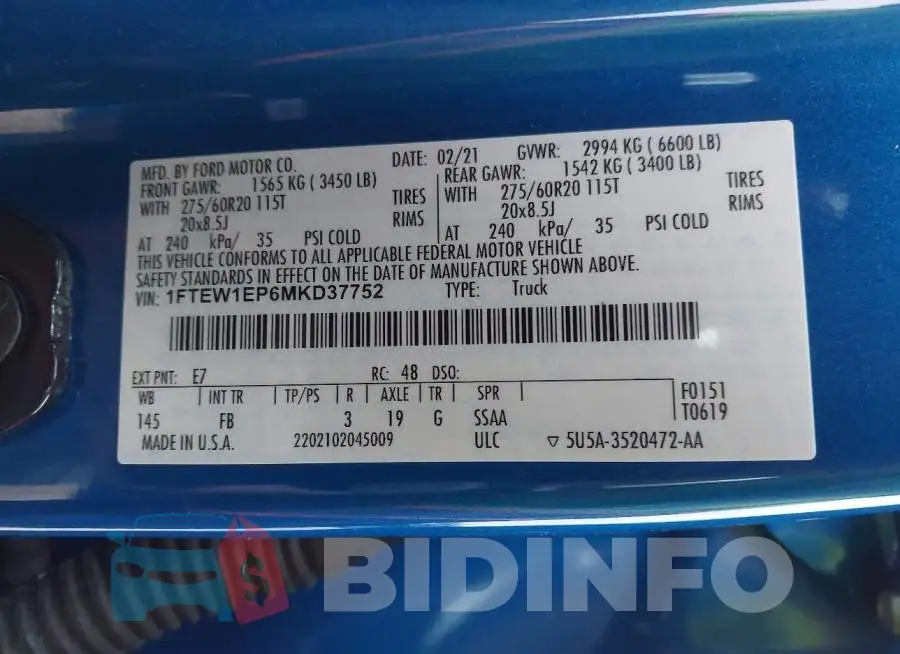 1FTEW1EP6MKD37752 Photo# 9