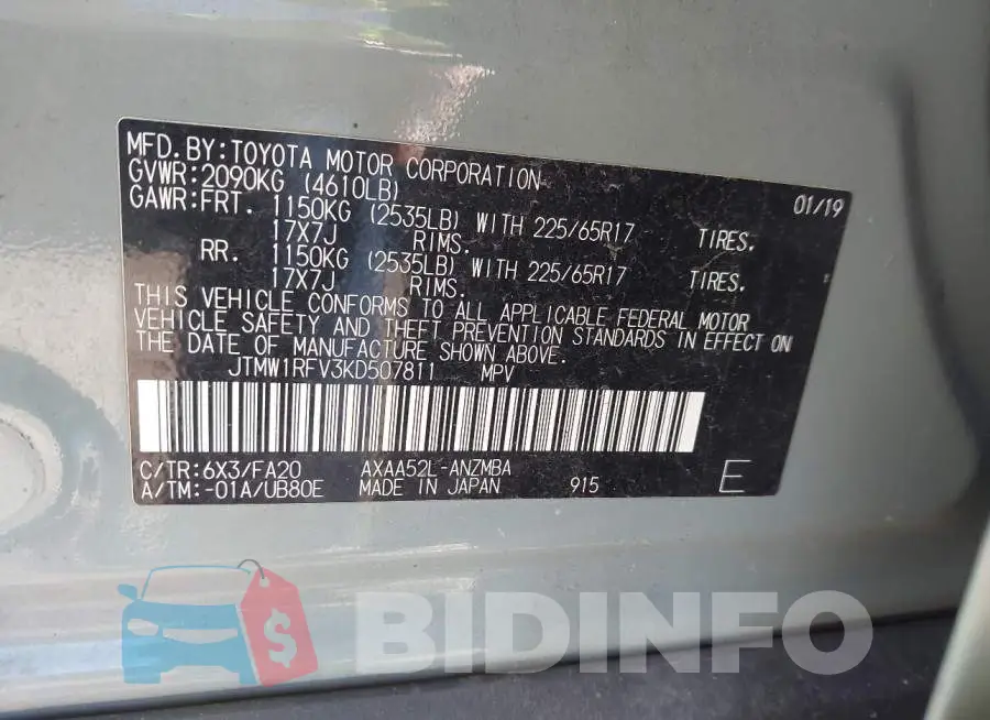 JTMW1RFV3KD507811 Photo# 9