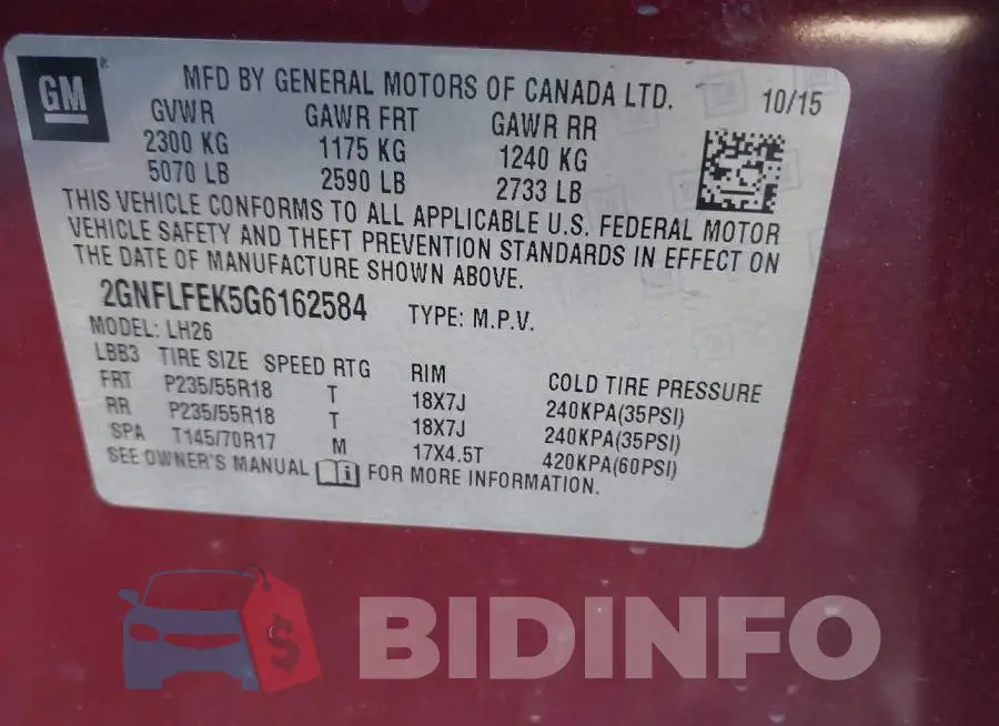 2GNFLFEK5G6162584 Photo# 9