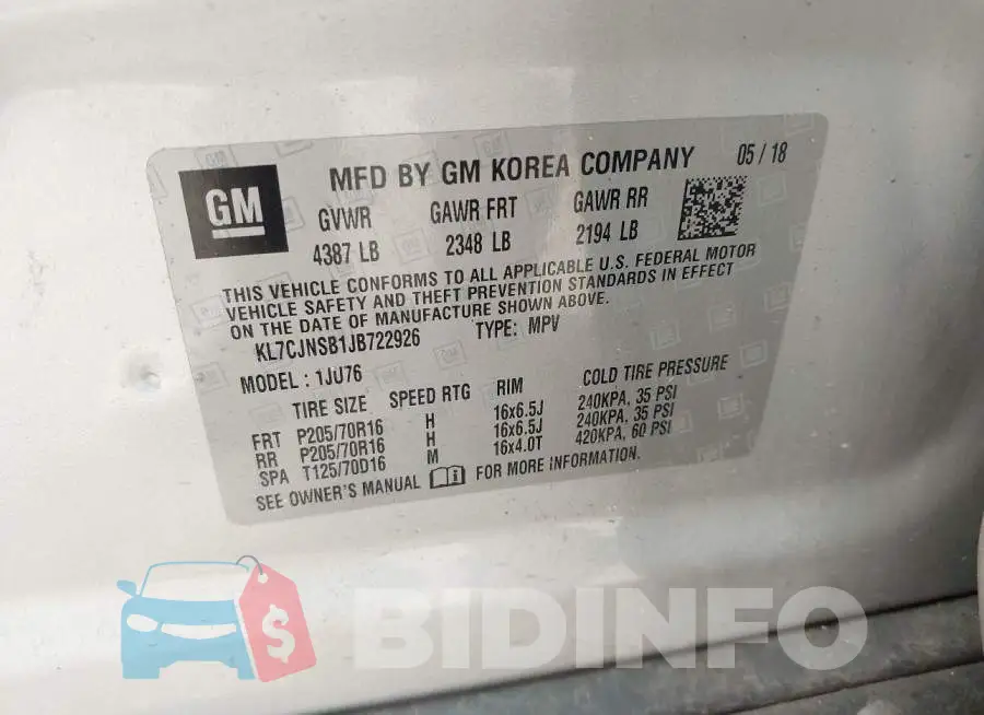 KL7CJNSB1JB722926 Photo# 9