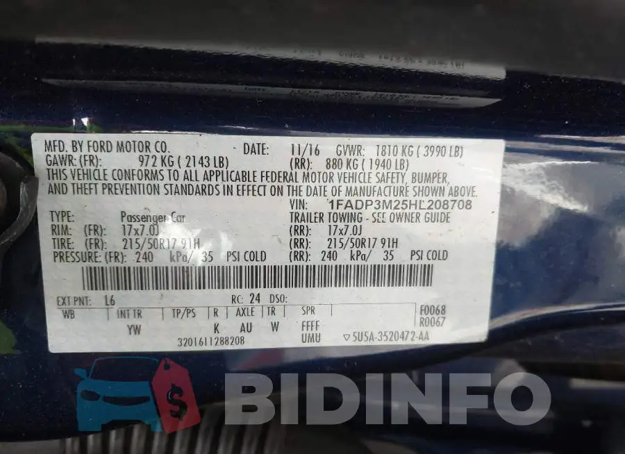 1FADP3M25HL208708 Photo# 9