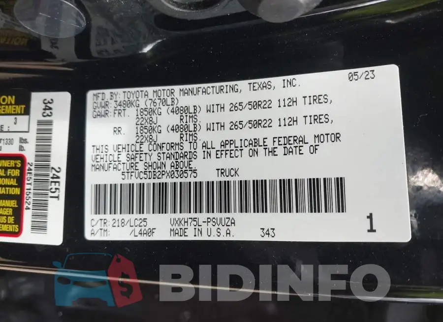 5TFVC5DB2PX030575 Photo# 9