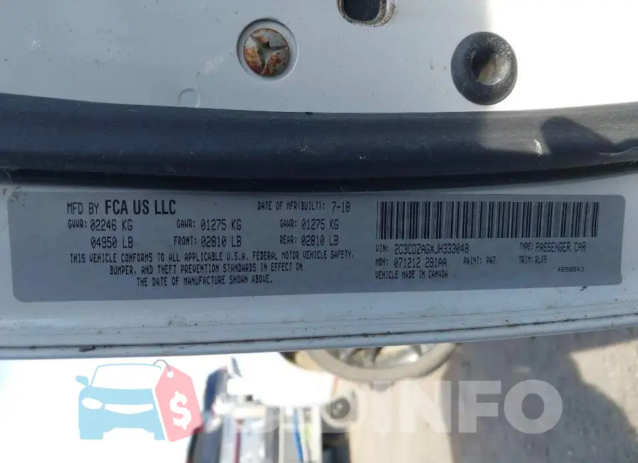 2C3CDZAGXJH333048 Photo# 9