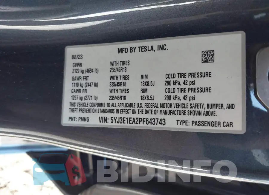 5YJ3E1EA2PF643743 Photo# 9