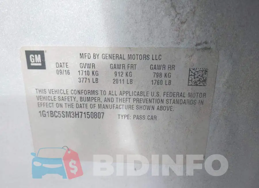 1G1BC5SM3H7150807 Photo# 9
