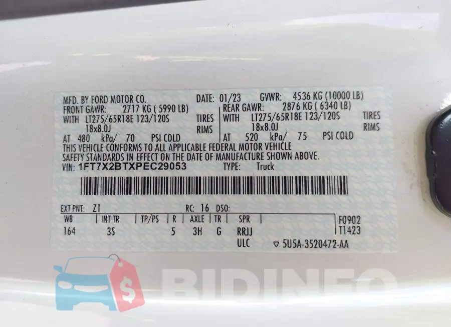 1FT7X2BTXPEC29053 Photo# 9