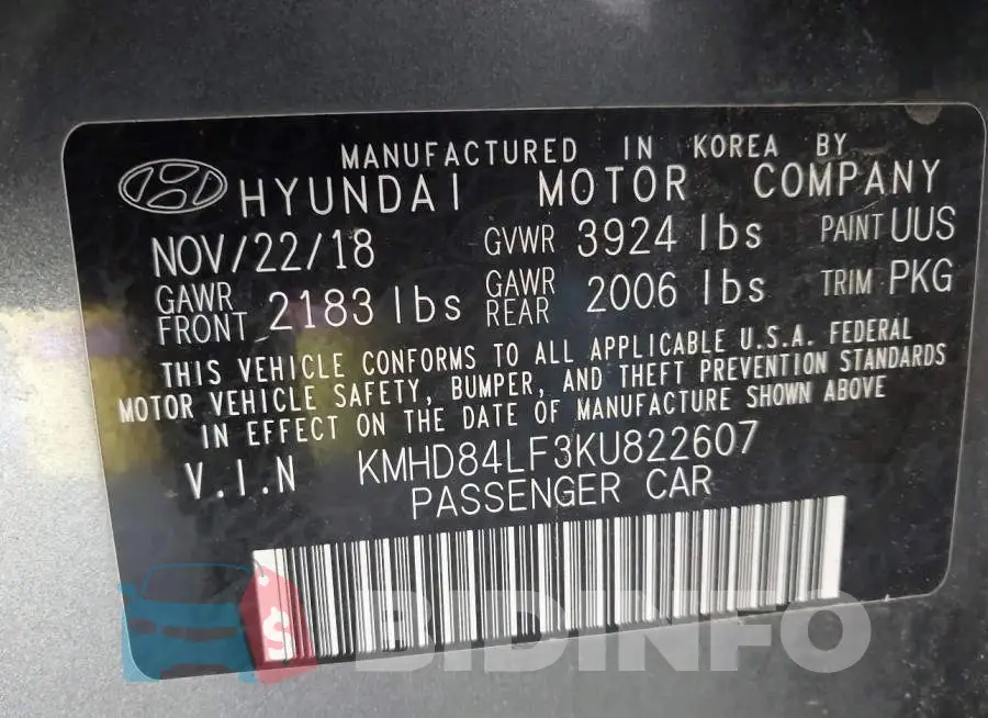 KMHD84LF3KU822607 Photo# 9