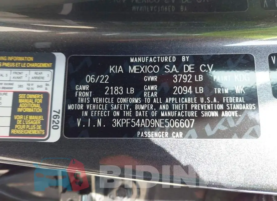 3KPF54AD9NE506607 Photo# 9