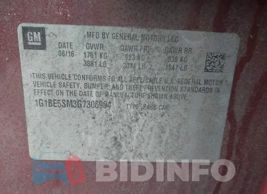 1G1BE5SM3G7306904 Photo# 9