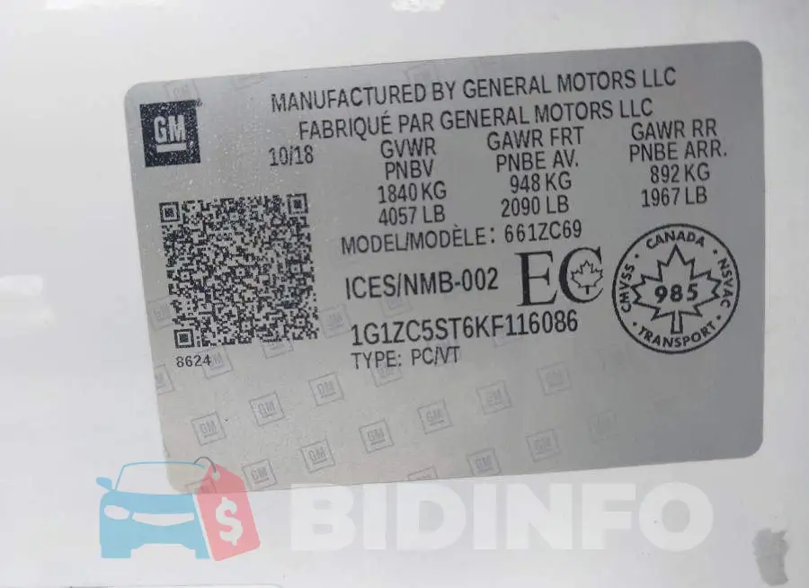 1G1ZC5ST6KF116086 Photo# 9