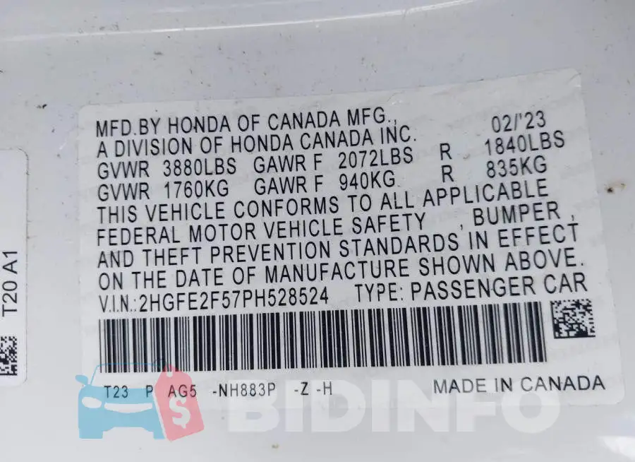 2HGFE2F57PH528524 Photo# 9