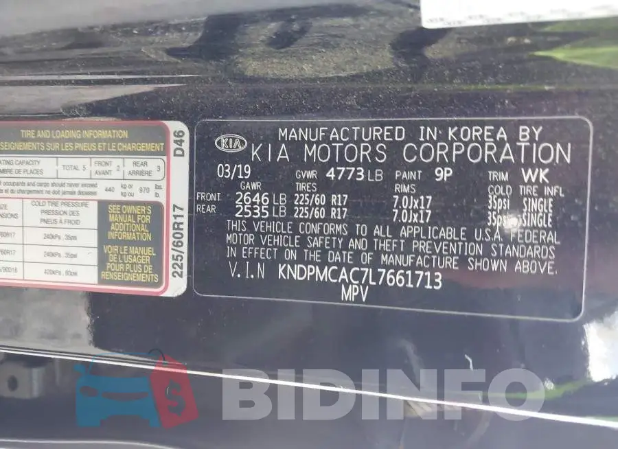 KNDPMCAC7L7661713 Photo# 9