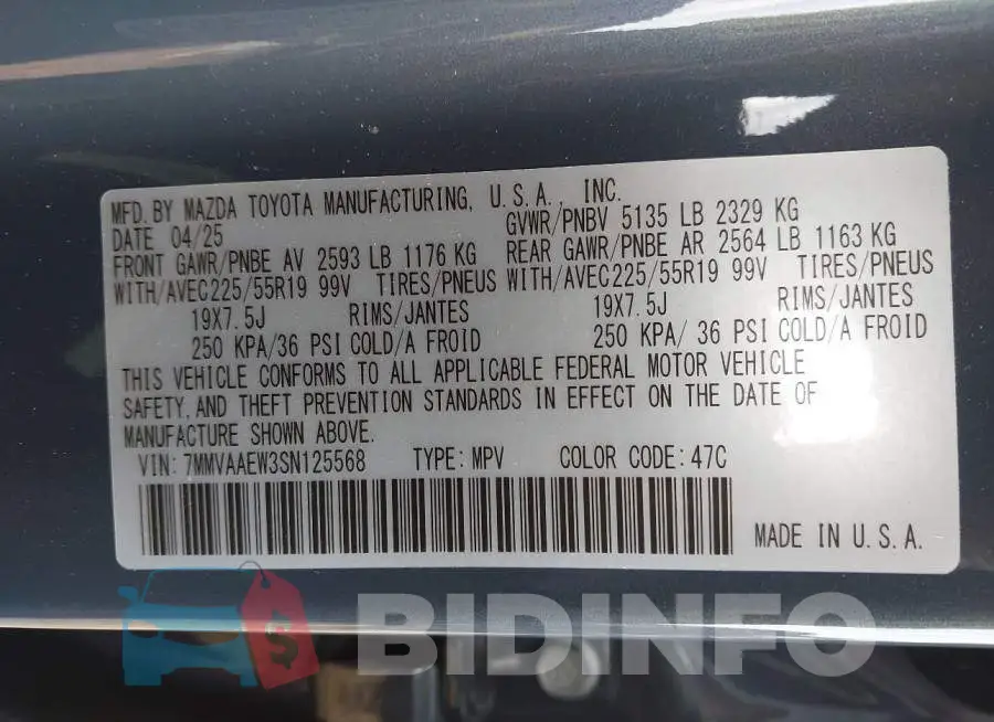 7MMVAAEW3SN125568 Photo# 9