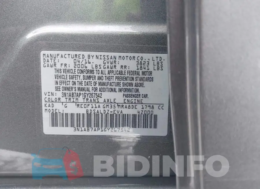 3N1AB7AP1GY267542 Photo# 9