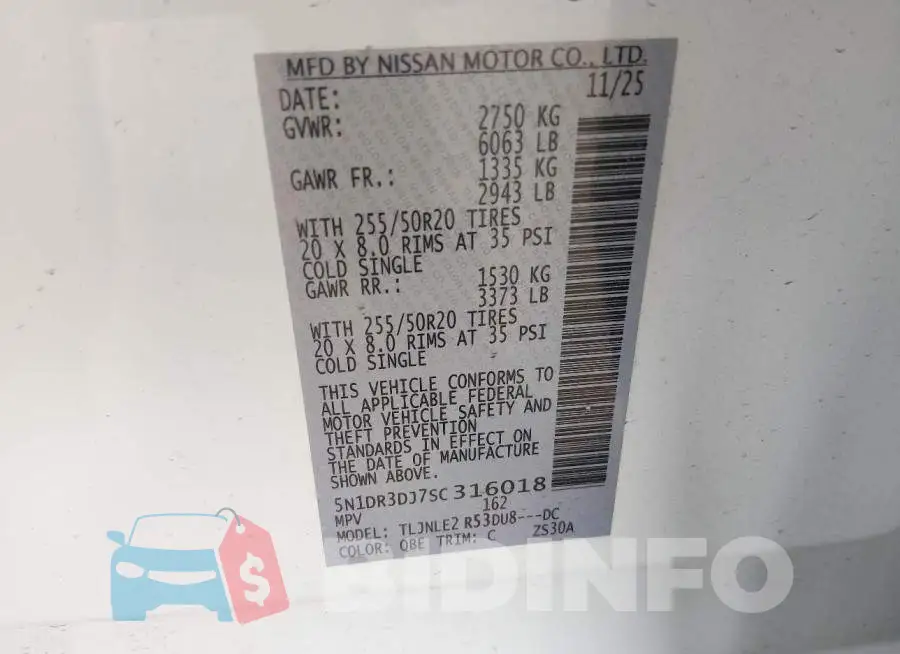5N1DR3DJ7SC316018 Photo# 9