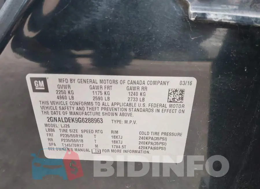 2GNALDEK9G6288963 Photo# 9