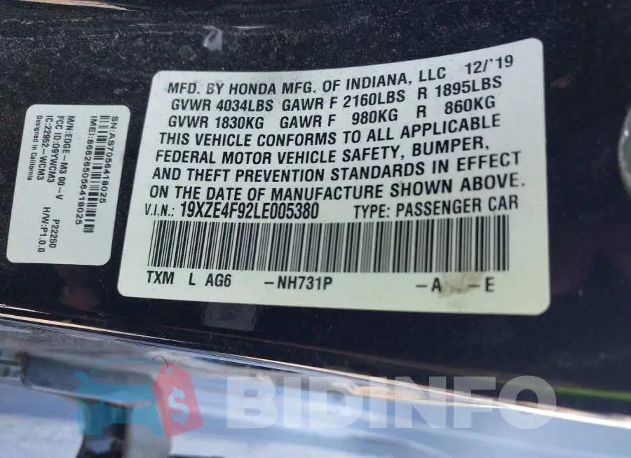 19XZE4F92LE005380 Photo# 9