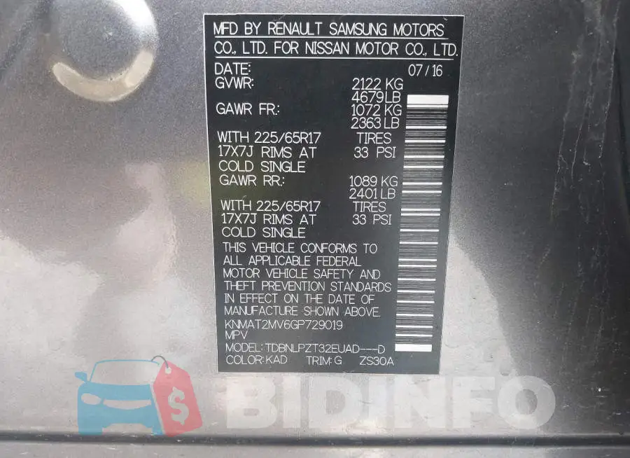 KNMAT2MV6GP729019 Photo# 9