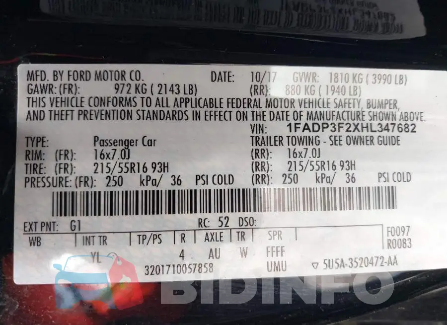 1FADP3F2XHL347682 Photo# 9