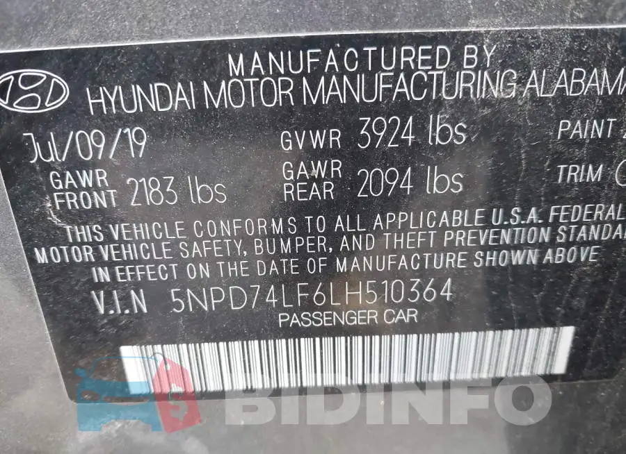 5NPD74LF6LH510364 Photo# 9