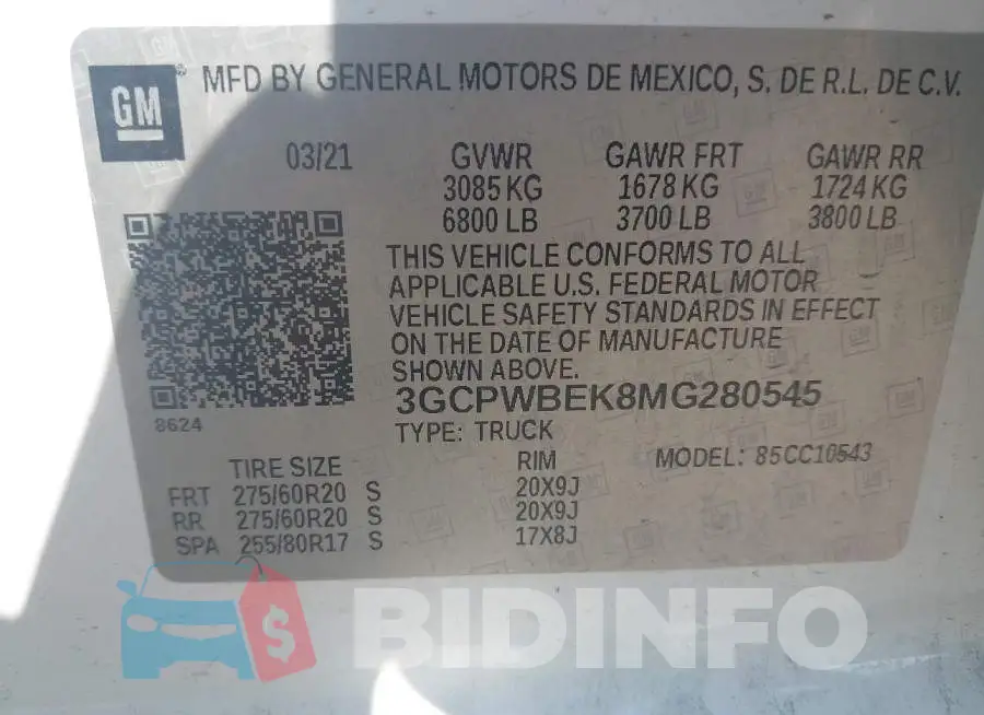 3GCPWBEK8MG280545 Photo# 9