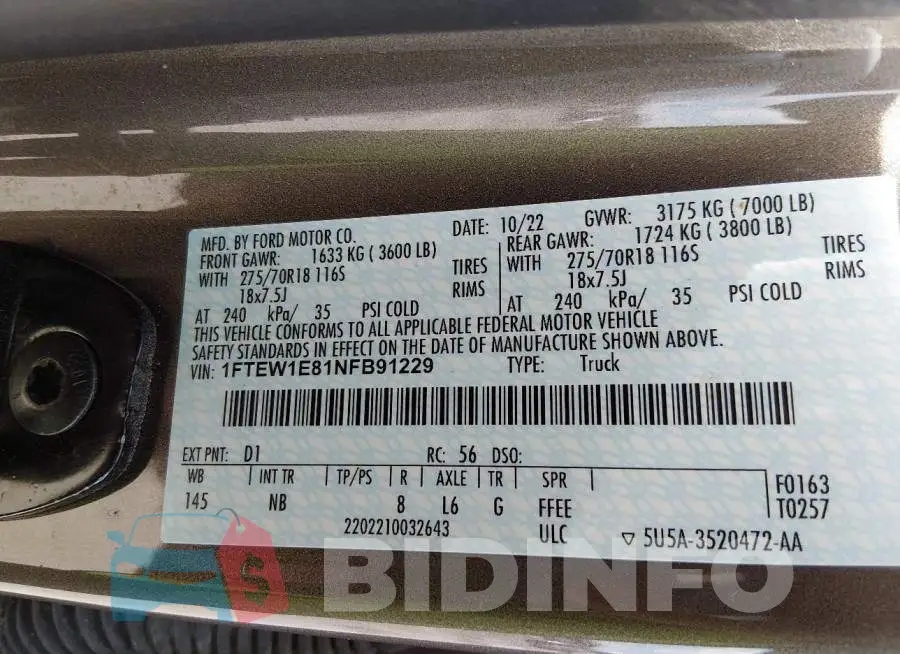 1FTEW1E81NFB91229 Photo# 9