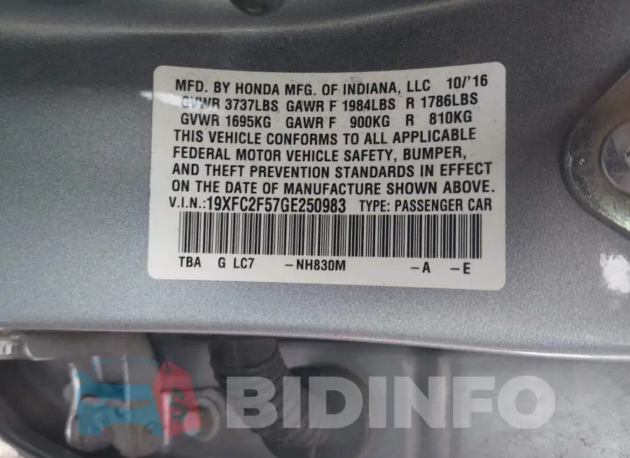 19XFC2F57GE250983 Photo# 9