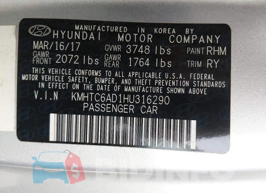 KMHTC6AD1HU316290 Photo# 9