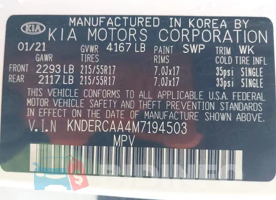 KNDERCAA4M7194503 Photo# 9